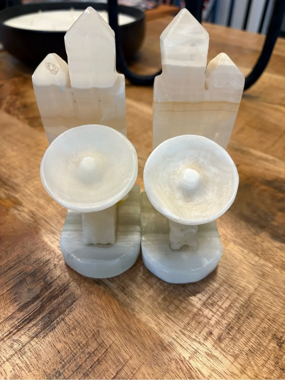 Polished White Onyx Decorative Obelisk Bookends - Neutral Home Accents